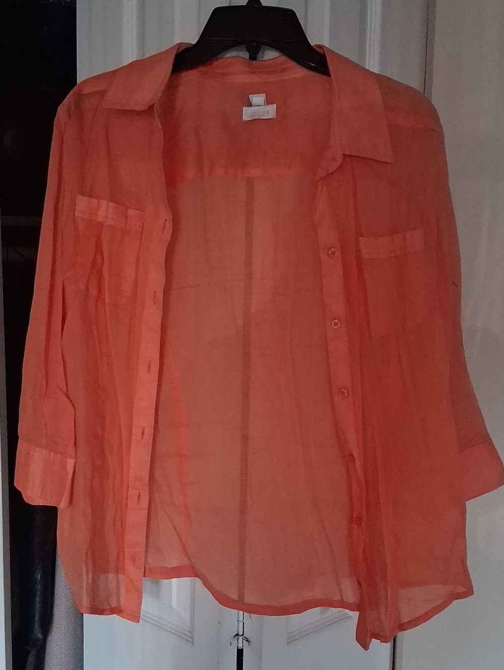 Chico's Sheer Coral Button-Down Blouse